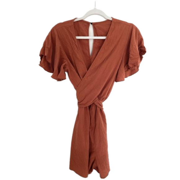 SHEIN Pants - SHEIN Women’s 100% cotton Linen Feel Tie Orange Romper in Size L